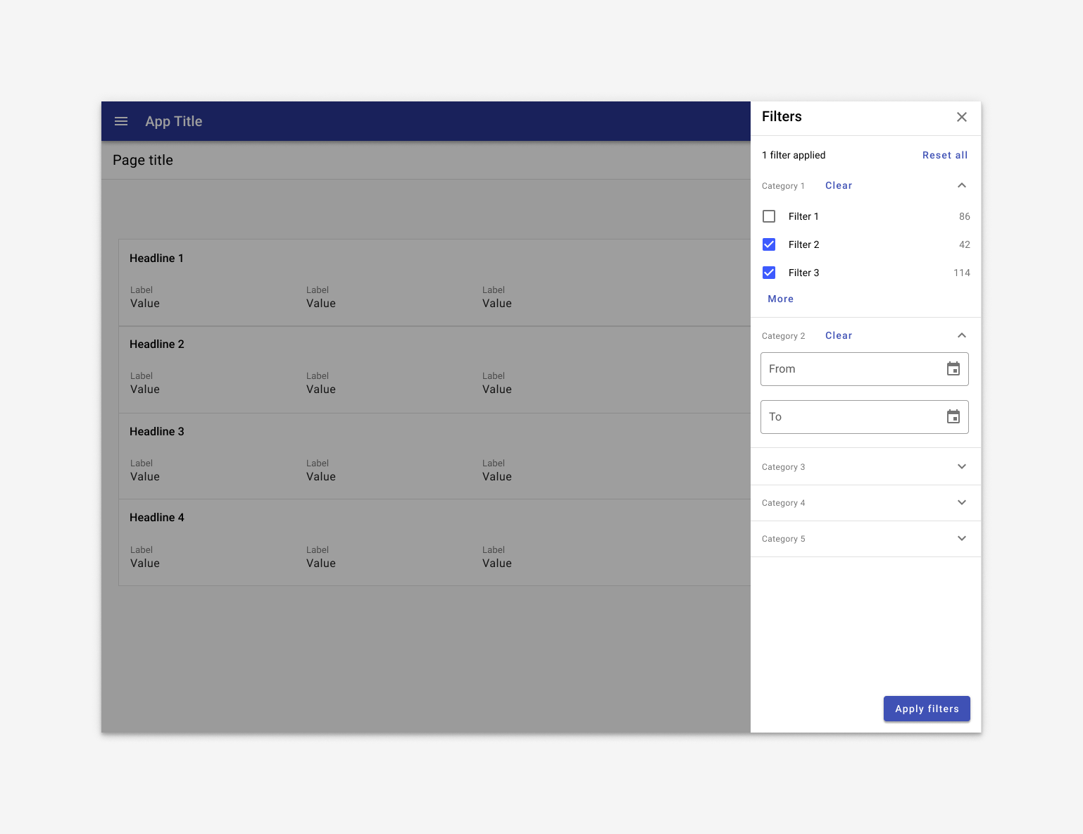 Image of sidesheet with &quot;Apply filters&quot; button.