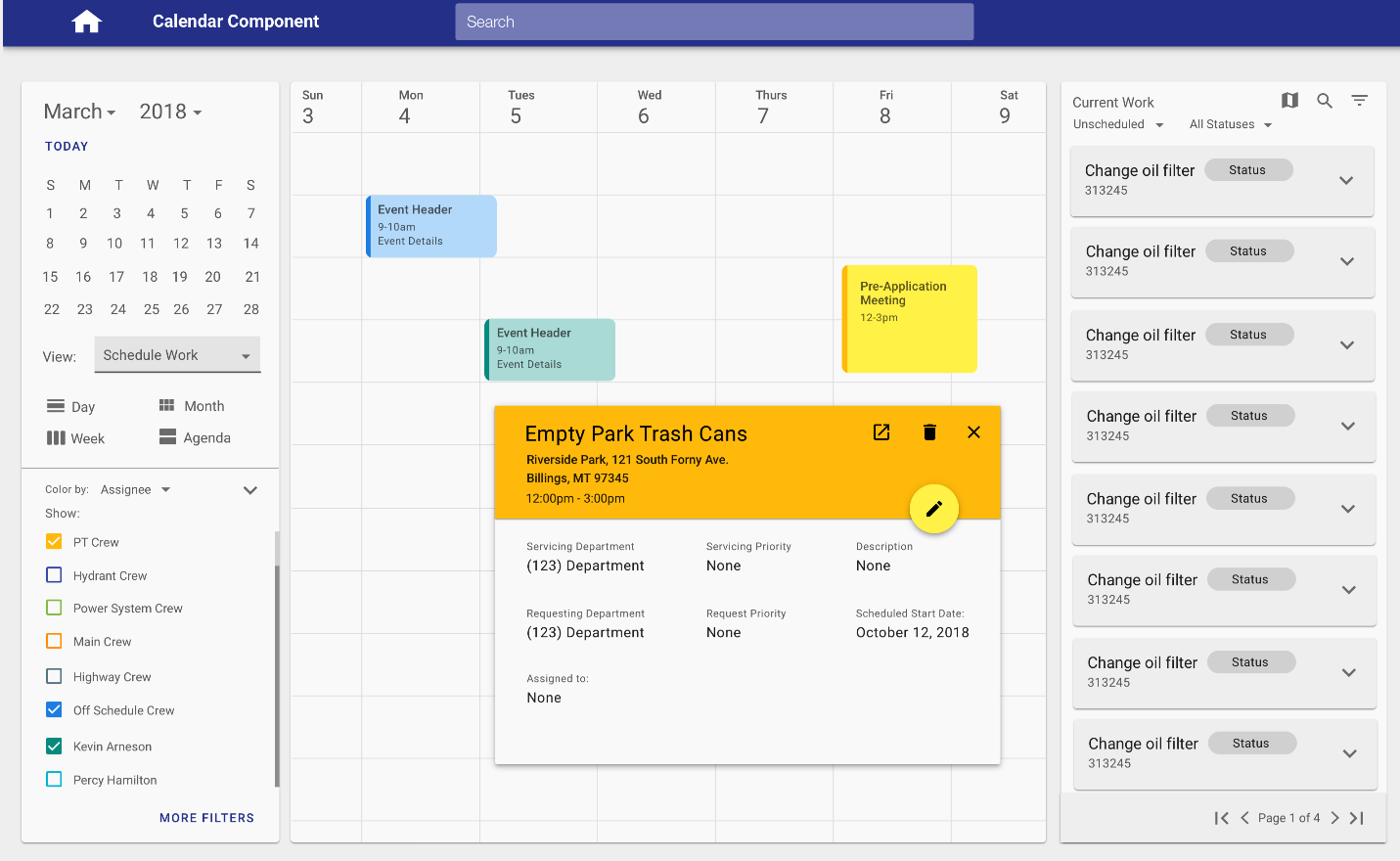 Calendar component