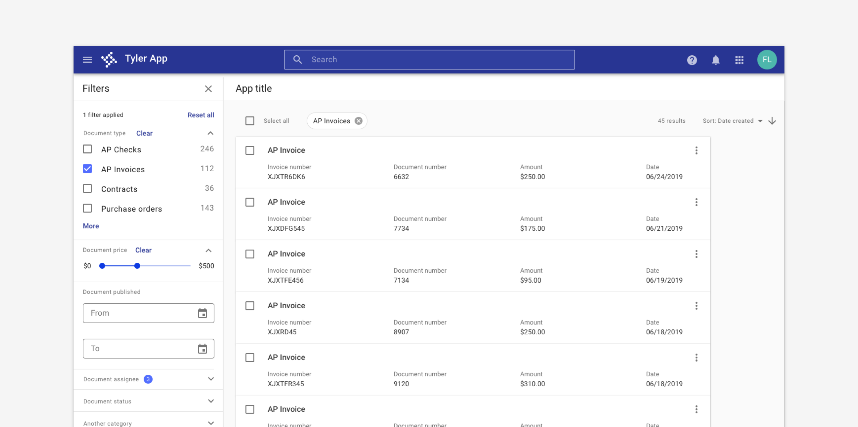 Search results as task cards.