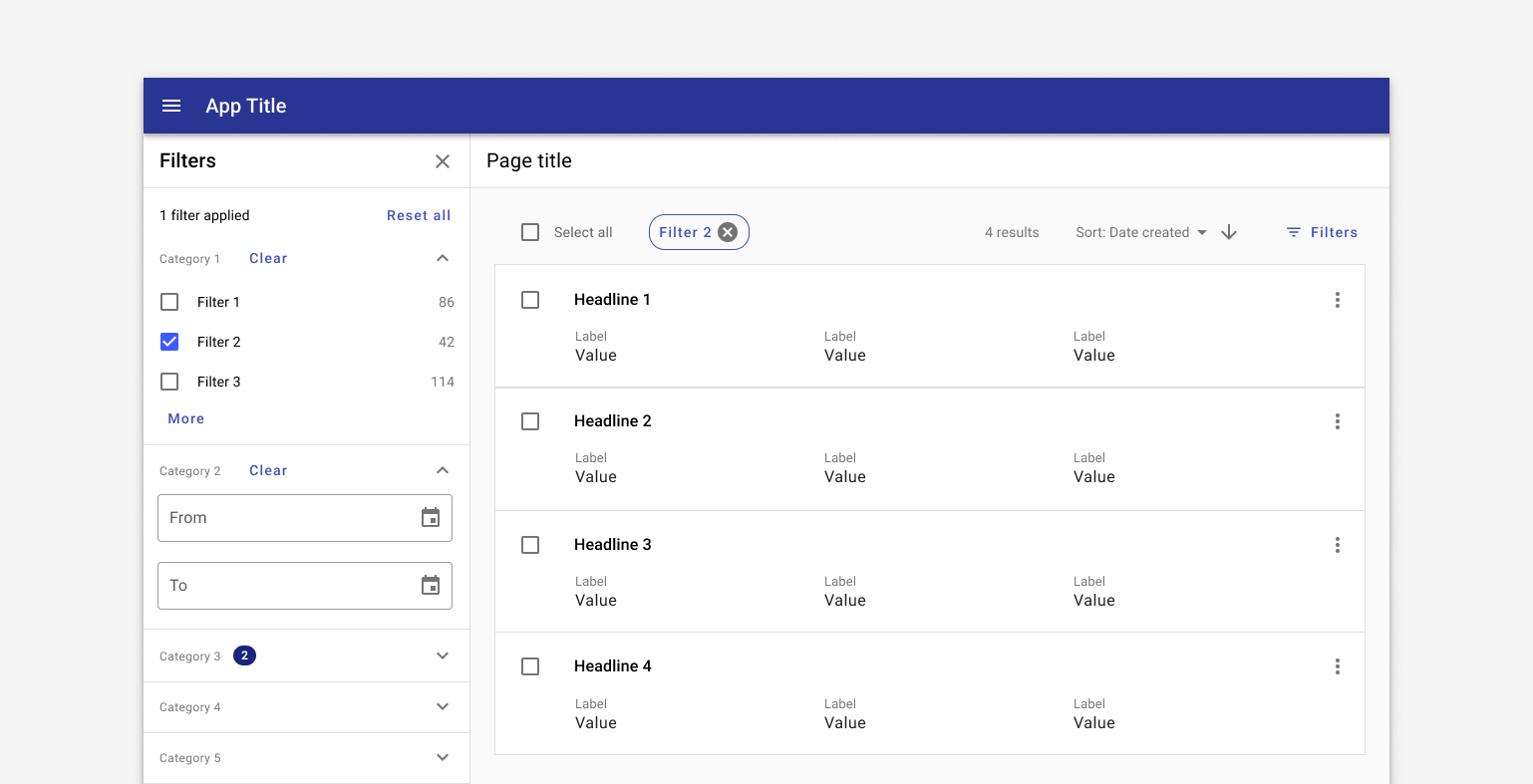 Image of search results and filters.