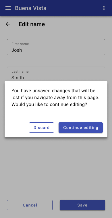 A prompt to the user to save their changes.