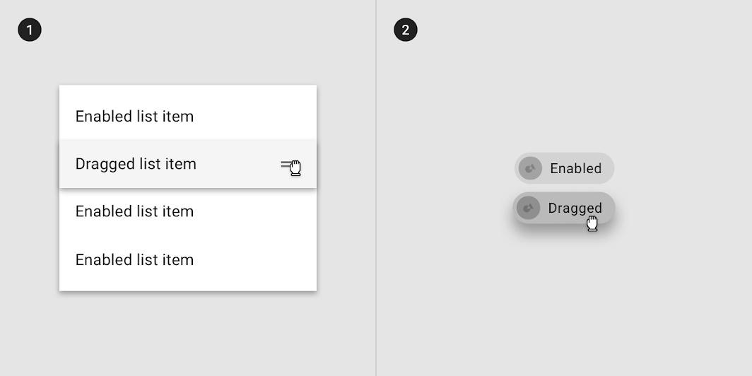 Cursor and elevation changes for drag and drop.