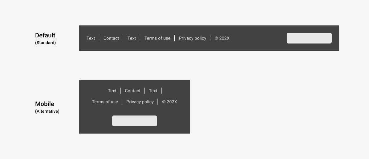 An image showing a full width footer component compared to the more compact mobile version.