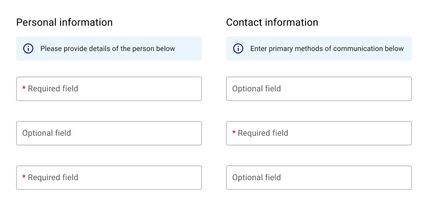 Image of text fields with asterisks to the right of the label.