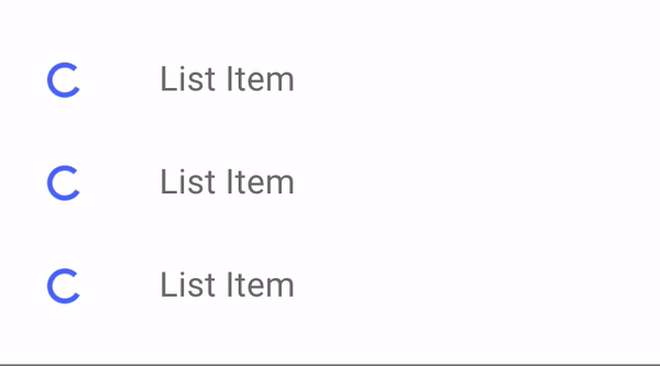 An image of cirulcar progress loaders at the beginning of list items showing that each of them are loading at the same time.