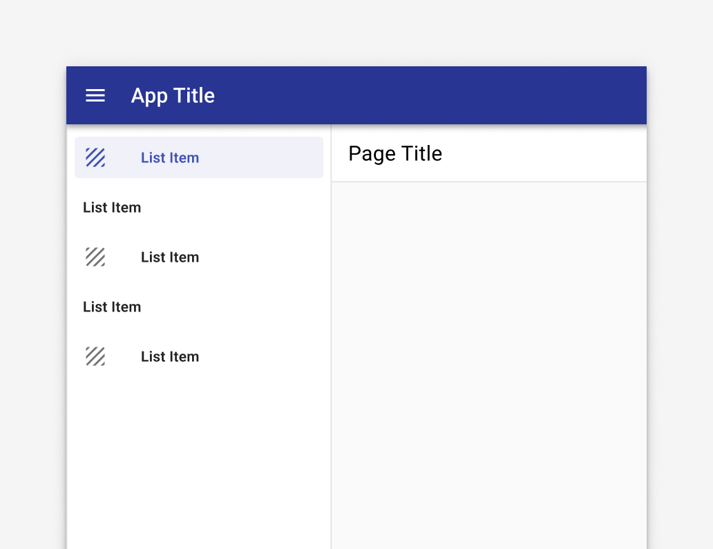 Image of a navigation drawer with navigation some navigation items having an icon while some do not resulting in inconsistencies.