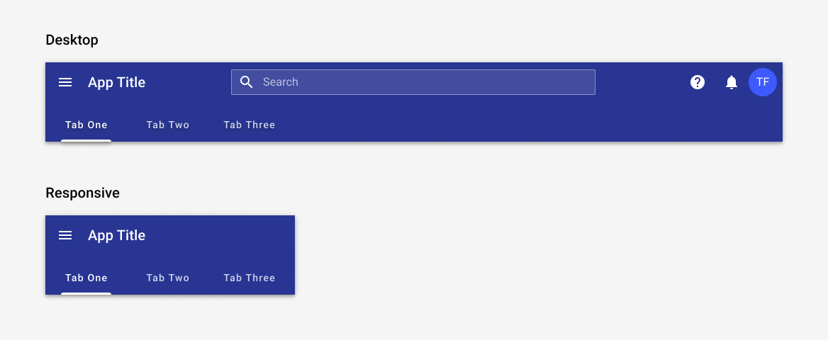 Image of the app bar with tabs inside.