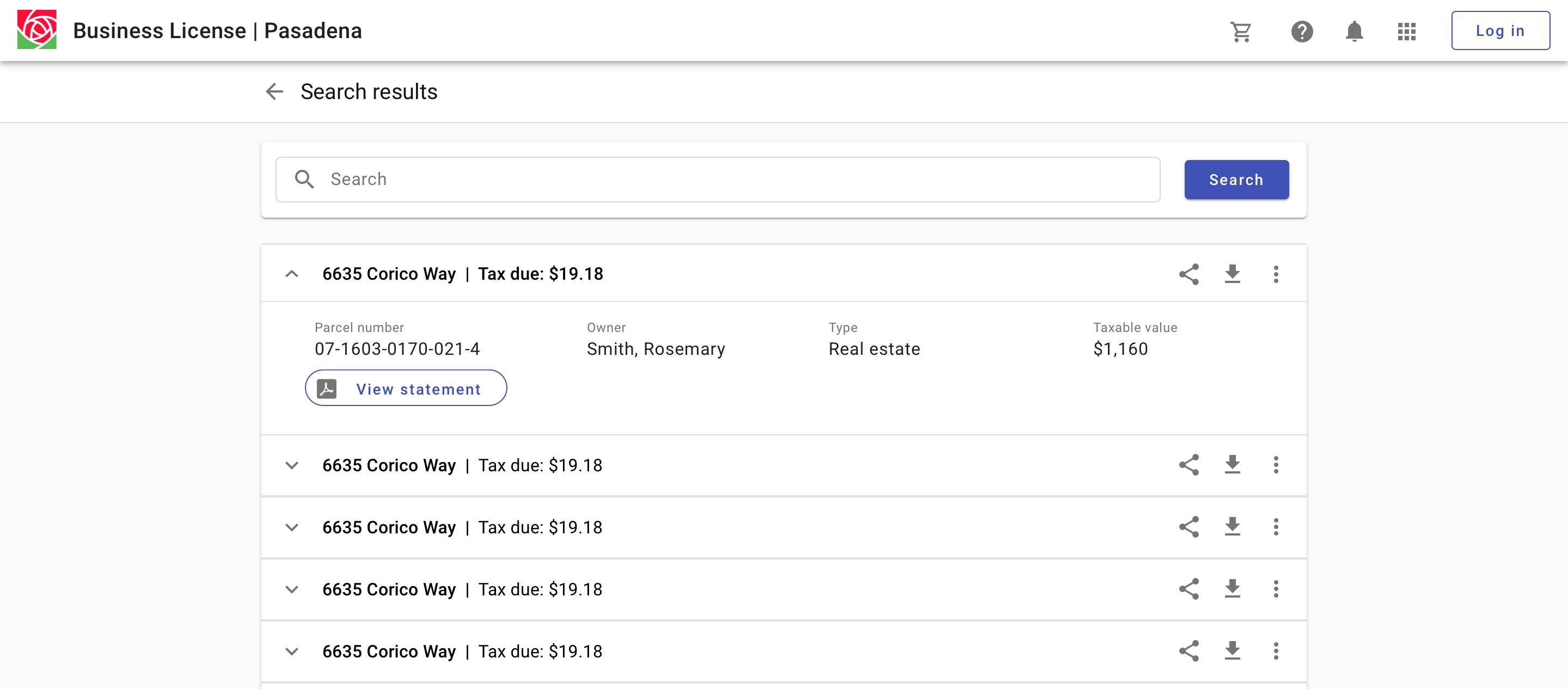 Search results with expansion.