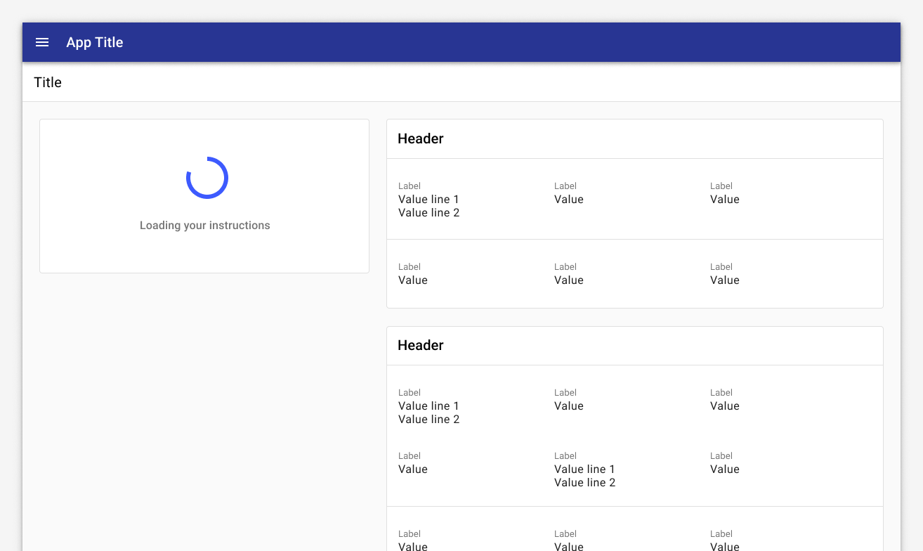 An image of a circular progress loader inside of a single card on a full page layout.