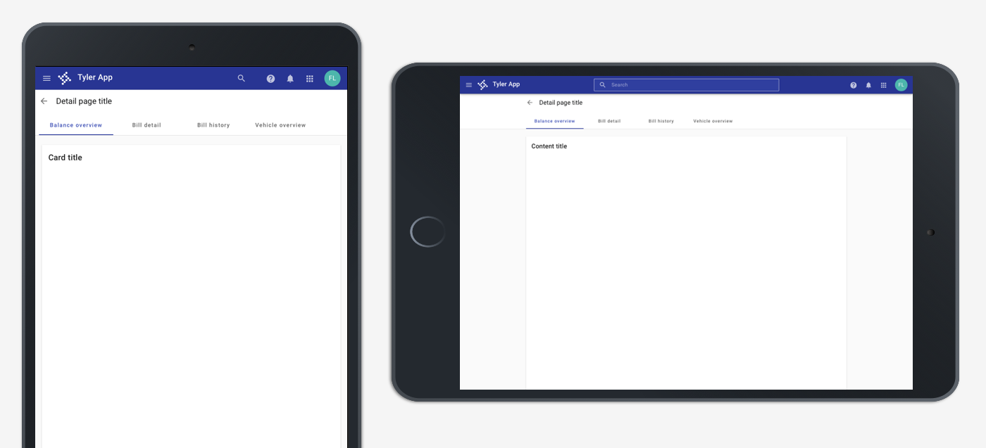 Tablet layout with detail tabs.