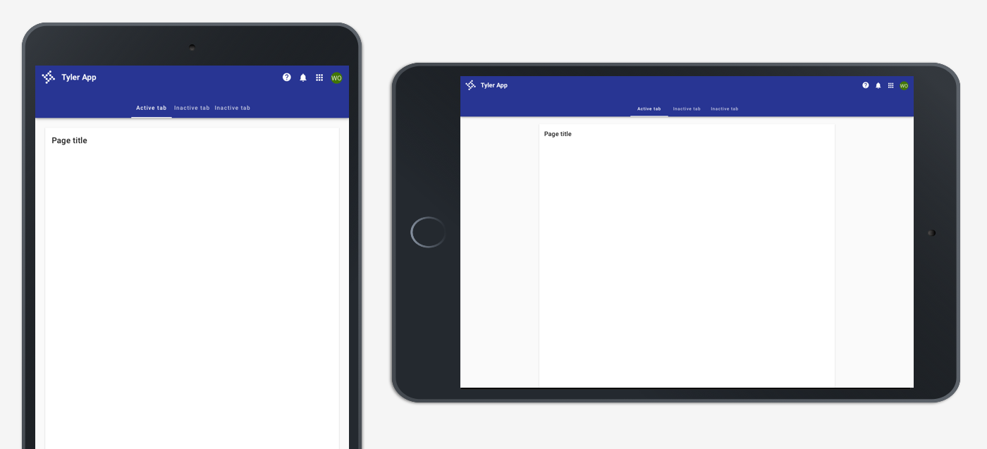 Tablet layout with top tabs
